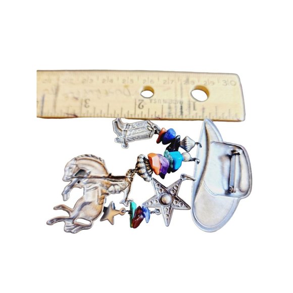 Vintage Semi Precious Cowboy Hat with Dangles Brooch (A2162) - Picture 3 of 4